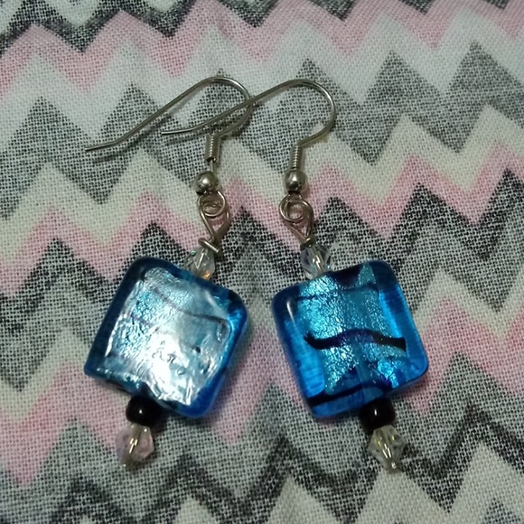 Handmade Jewelry - ❤SOLD❤LADIES BLUE FOIL GLASS DANGLE EARRING Handmade Jewelry - ❤SOLD❤LADIES BLUE FOIL GLASS DANGLE EARRING